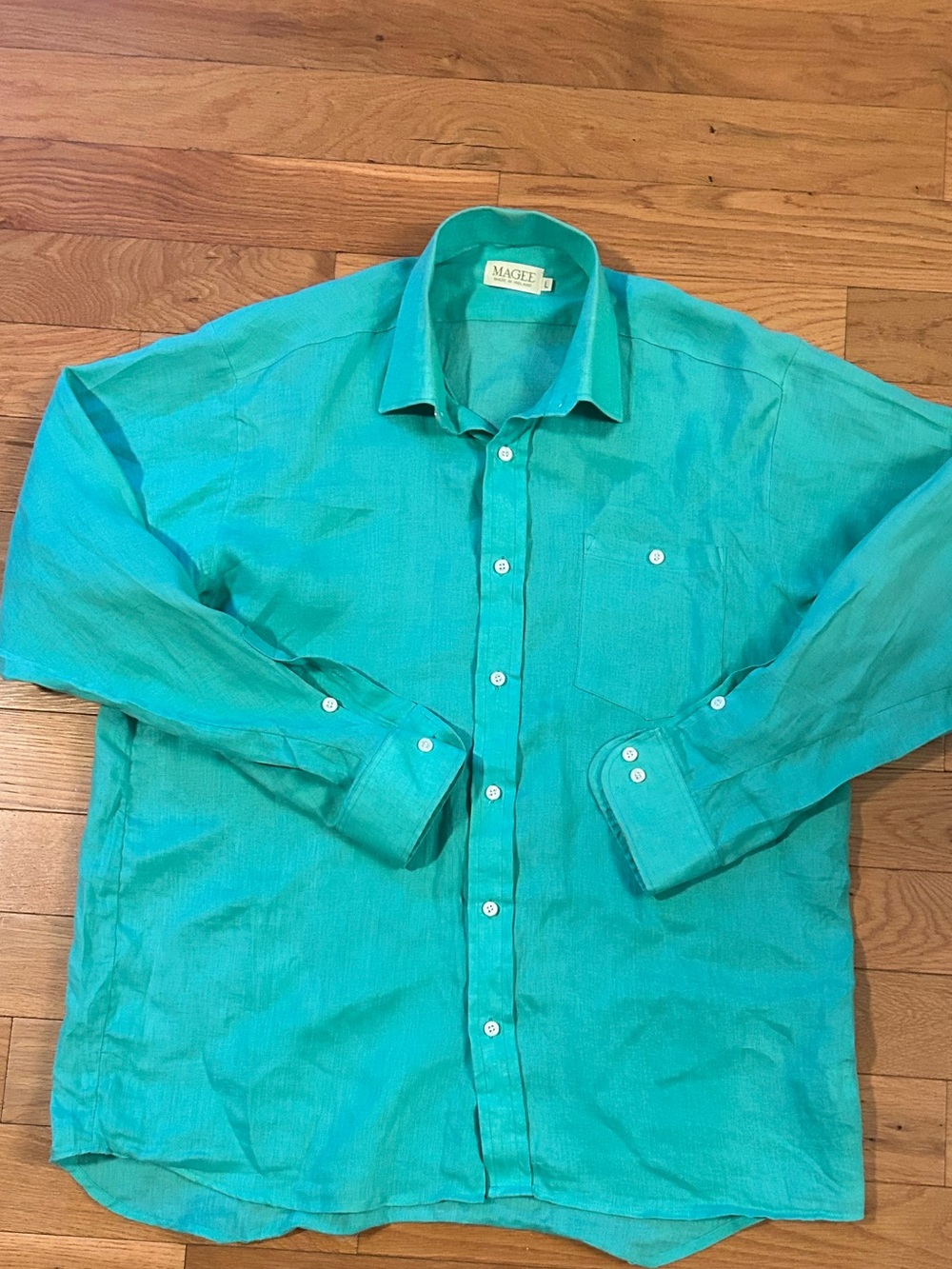 Men’s Teal Magee 1866 button-up Benbaun shirt 100% Irish Linen sizeL